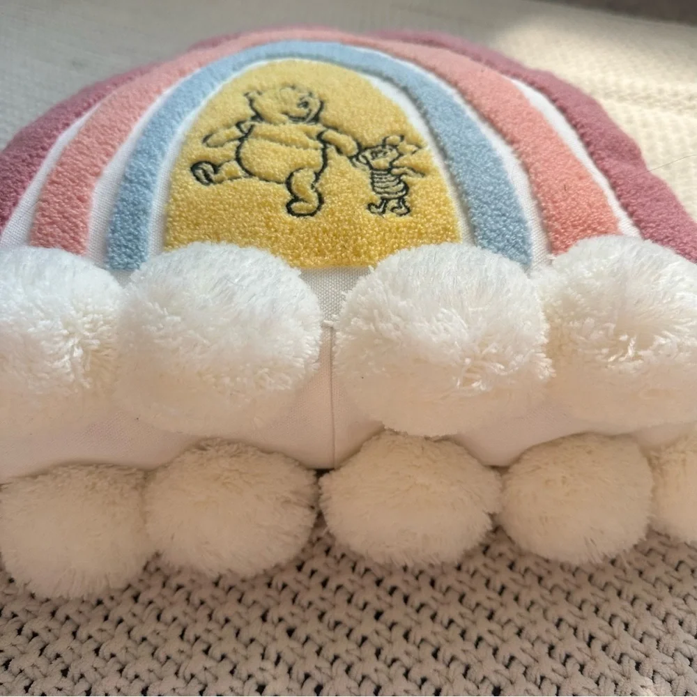 Disney Winnie The Pooh Bear Rainbow Cloud Pillow “A Snuggly Sort Of Day” Pom Pom